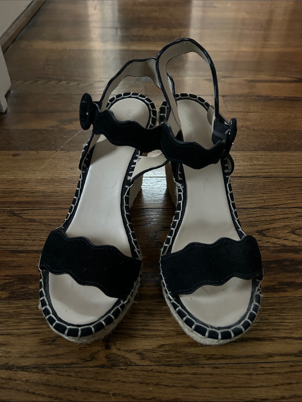 Marc Fisher Black Wavy-Strap Espadrille Wedge Sandals